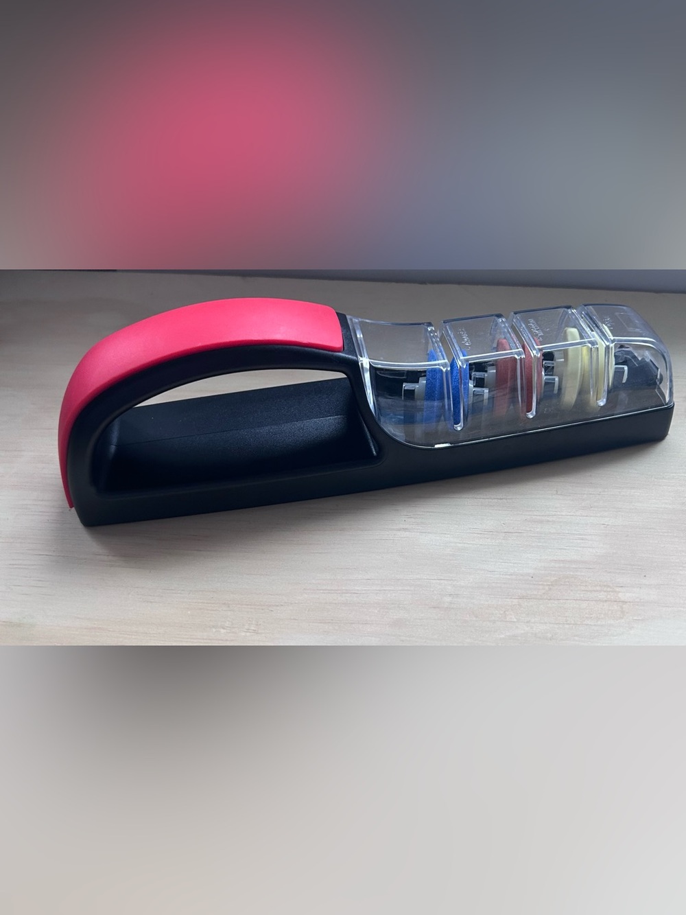 Minosharp 3-Stage Knife Sharpener with Red Handle
